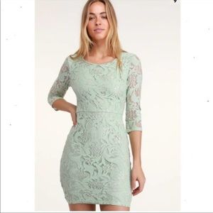 NEW LULU's All For You Mint Green Lace Bodycon Dress